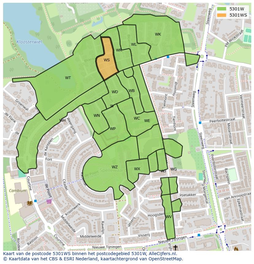 Afbeelding van het postcodegebied 5301 WS op de kaart.