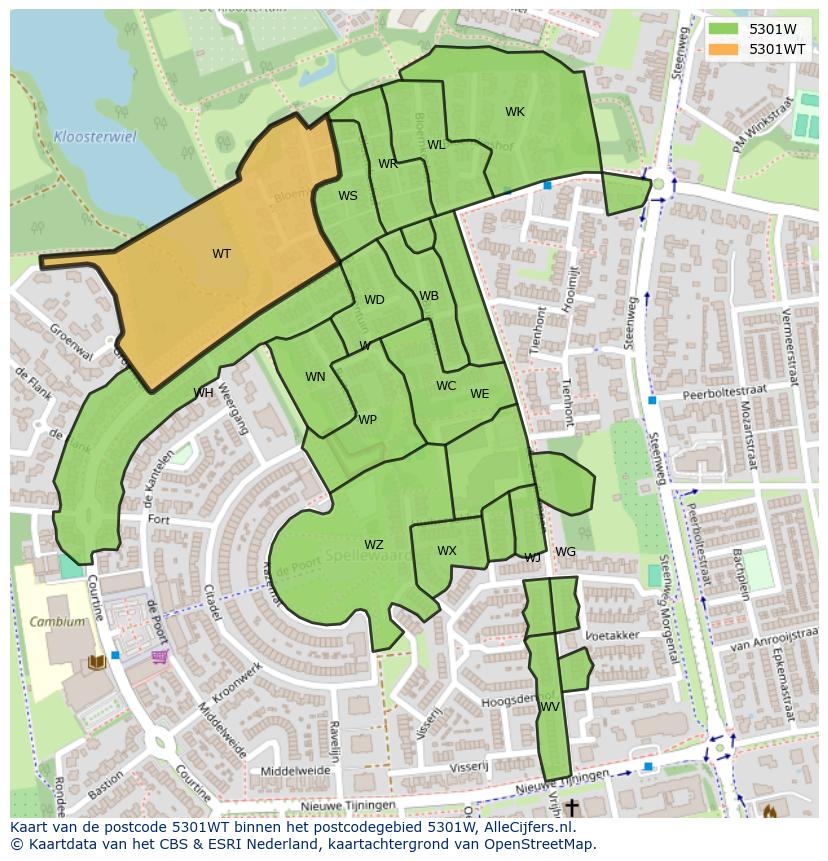 Afbeelding van het postcodegebied 5301 WT op de kaart.