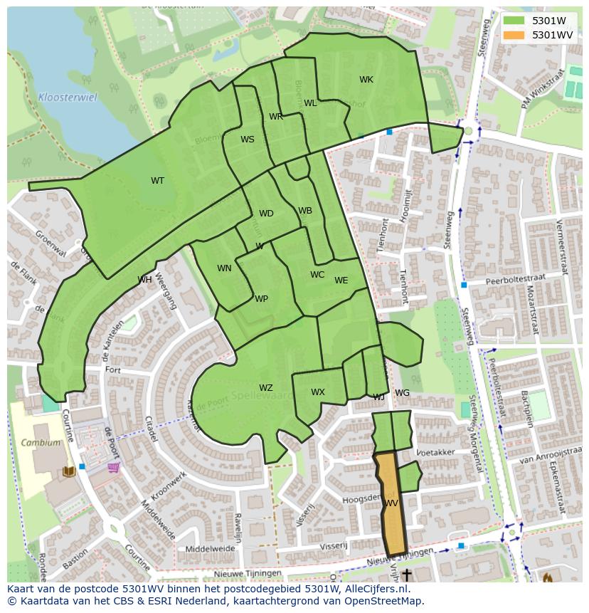 Afbeelding van het postcodegebied 5301 WV op de kaart.