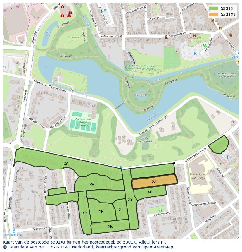 Afbeelding van het postcodegebied 5301 XJ op de kaart.