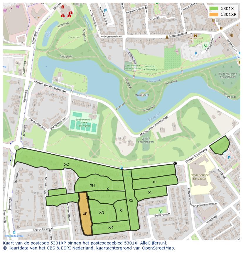 Afbeelding van het postcodegebied 5301 XP op de kaart.