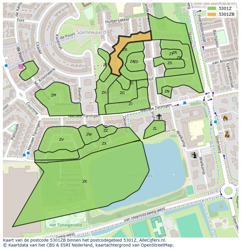 Afbeelding van het postcodegebied 5301 ZB op de kaart.