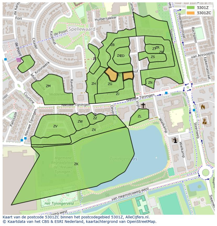 Afbeelding van het postcodegebied 5301 ZC op de kaart.