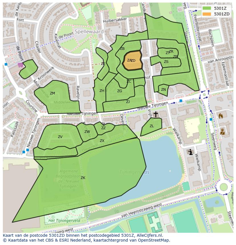 Afbeelding van het postcodegebied 5301 ZD op de kaart.