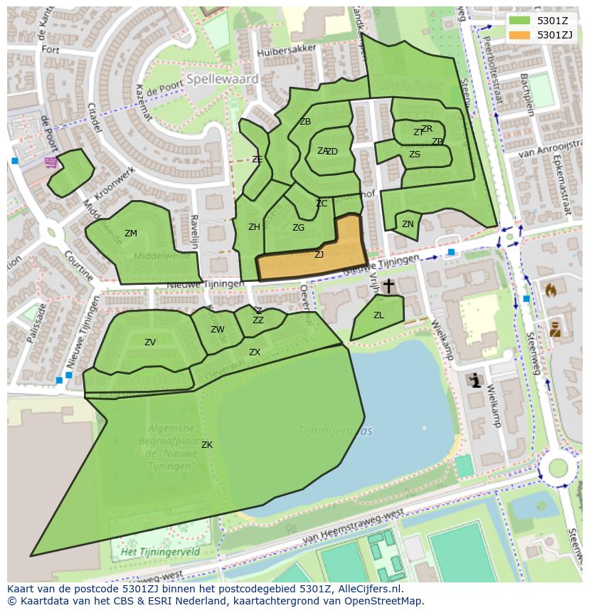 Afbeelding van het postcodegebied 5301 ZJ op de kaart.