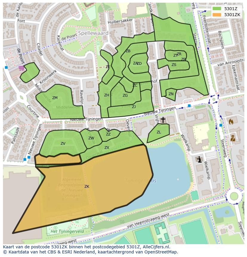 Afbeelding van het postcodegebied 5301 ZK op de kaart.