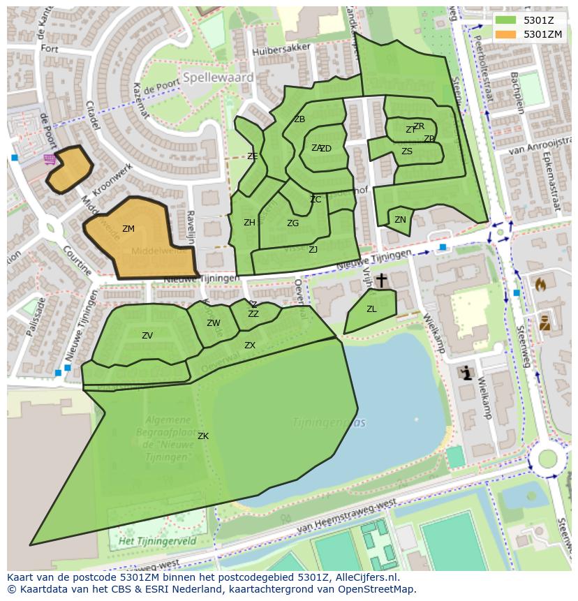 Afbeelding van het postcodegebied 5301 ZM op de kaart.