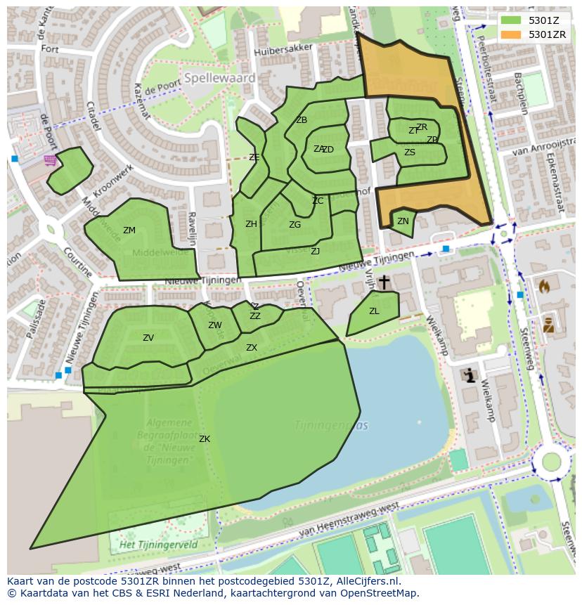 Afbeelding van het postcodegebied 5301 ZR op de kaart.