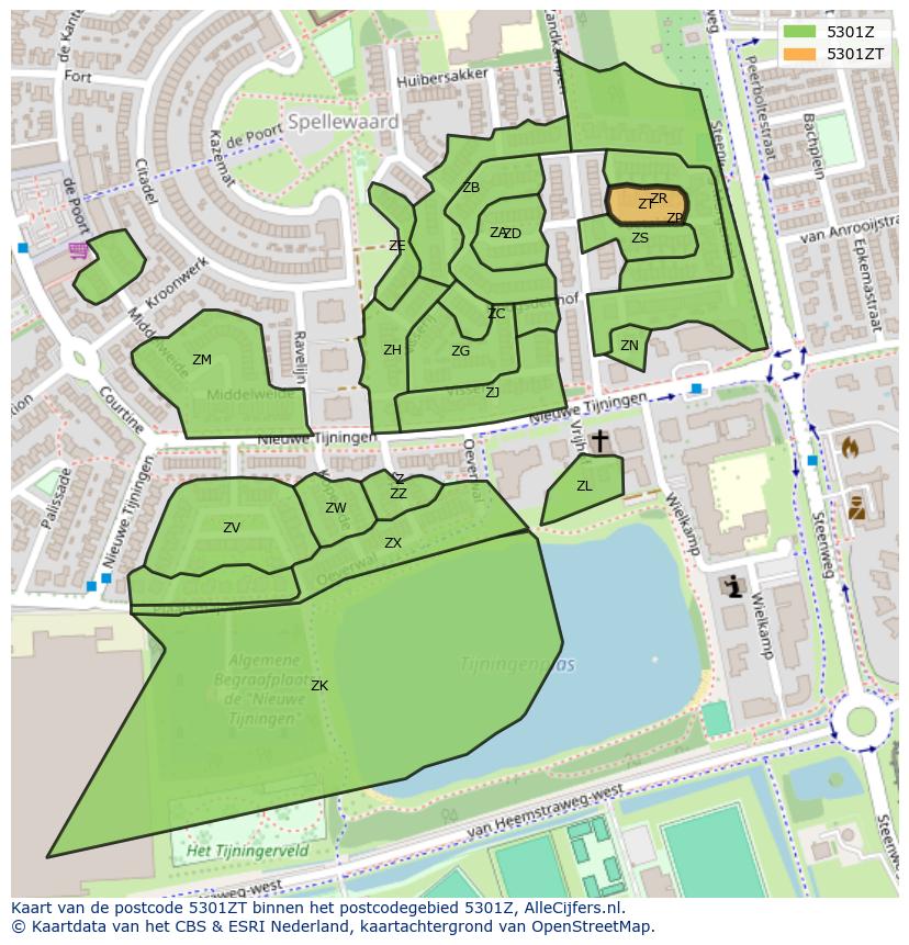 Afbeelding van het postcodegebied 5301 ZT op de kaart.