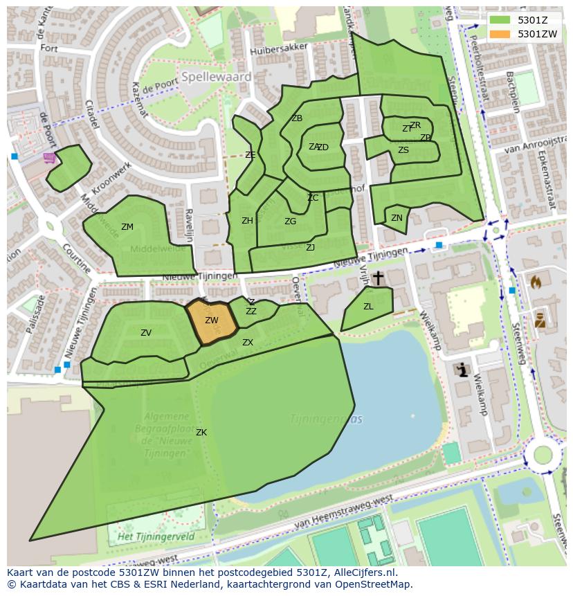 Afbeelding van het postcodegebied 5301 ZW op de kaart.