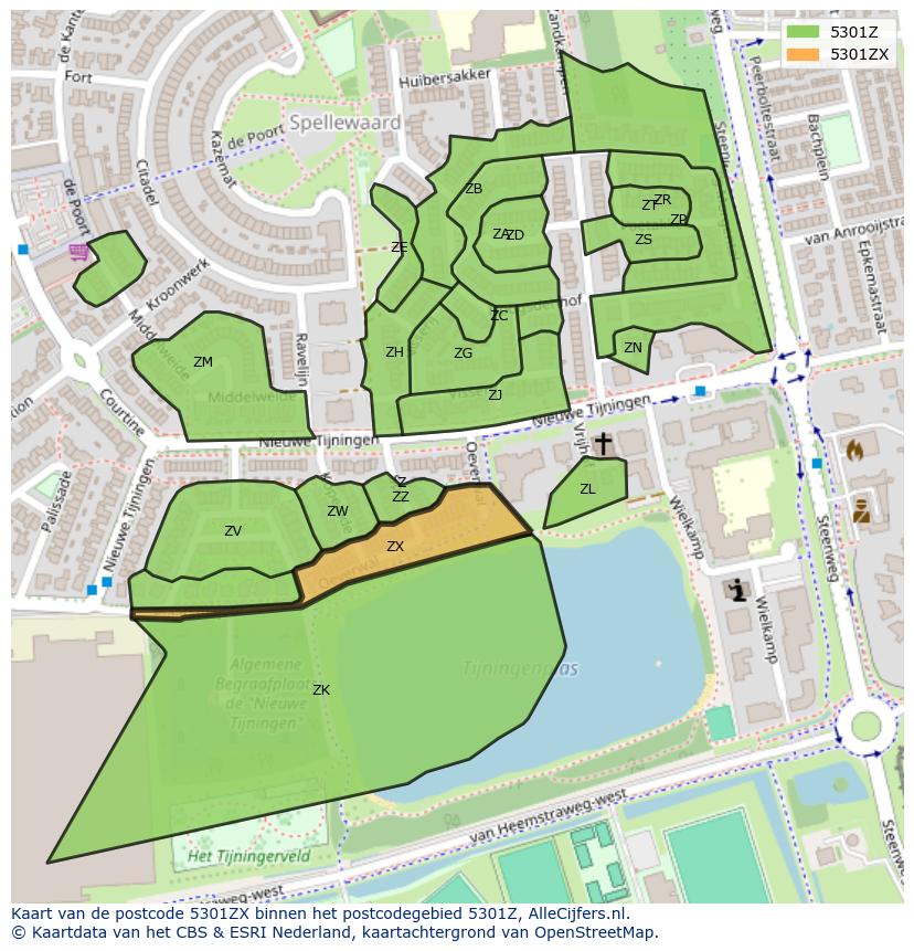 Afbeelding van het postcodegebied 5301 ZX op de kaart.