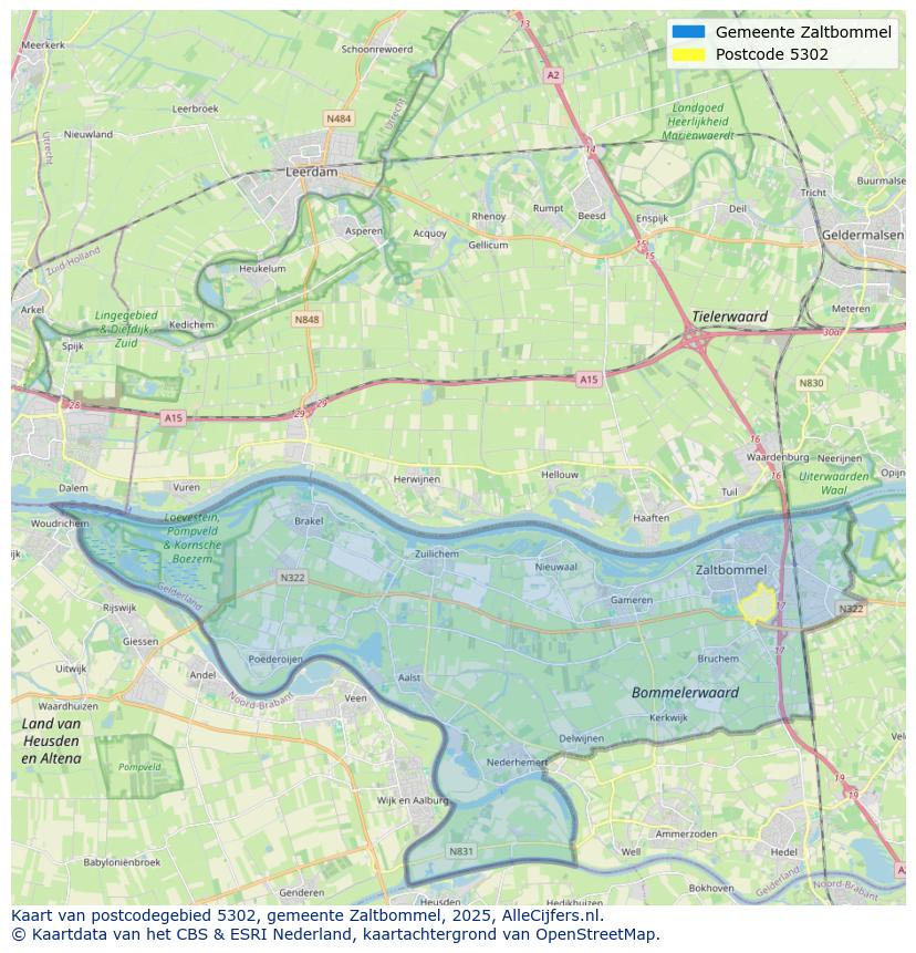 Afbeelding van het postcodegebied 5302 op de kaart.