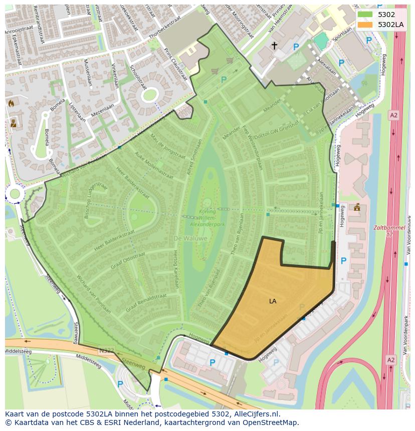 Afbeelding van het postcodegebied 5302 LA op de kaart.