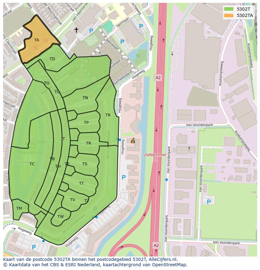 Afbeelding van het postcodegebied 5302 TA op de kaart.