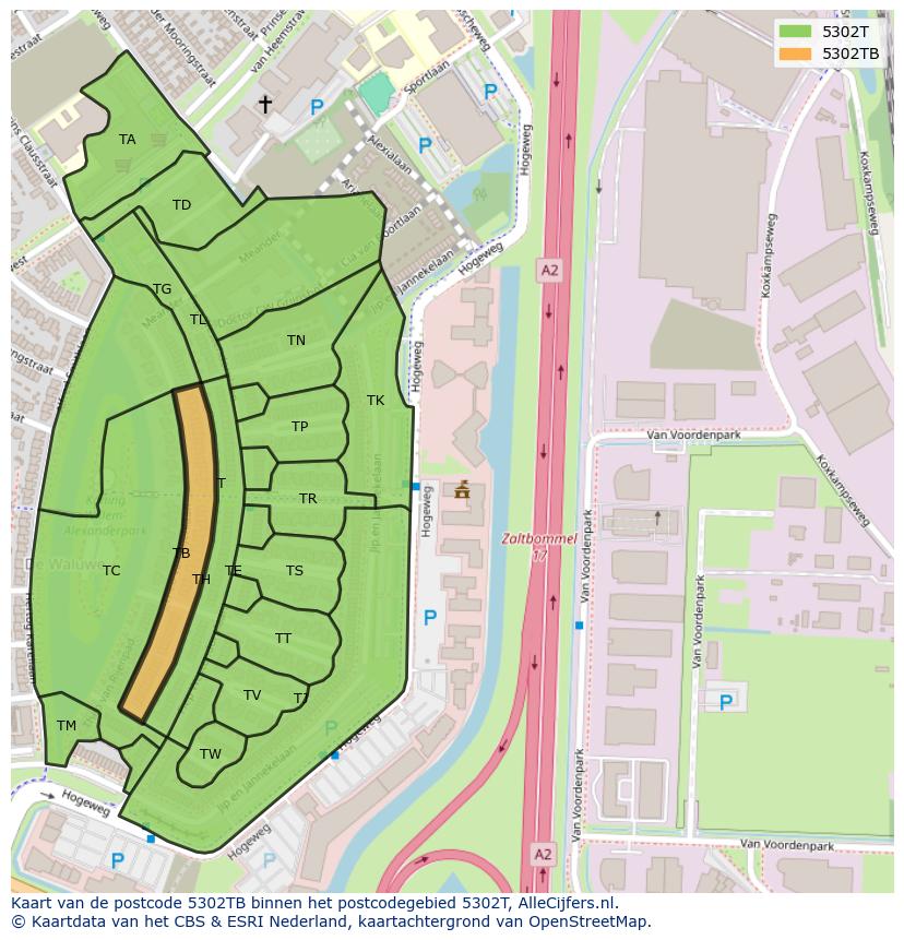 Afbeelding van het postcodegebied 5302 TB op de kaart.