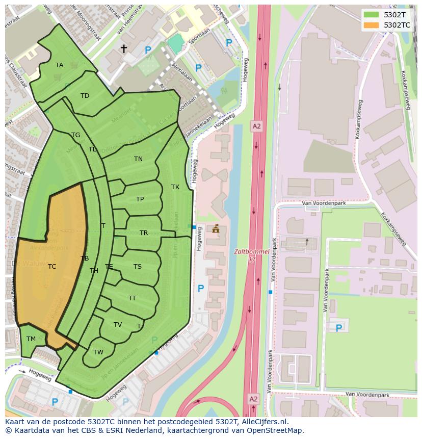 Afbeelding van het postcodegebied 5302 TC op de kaart.