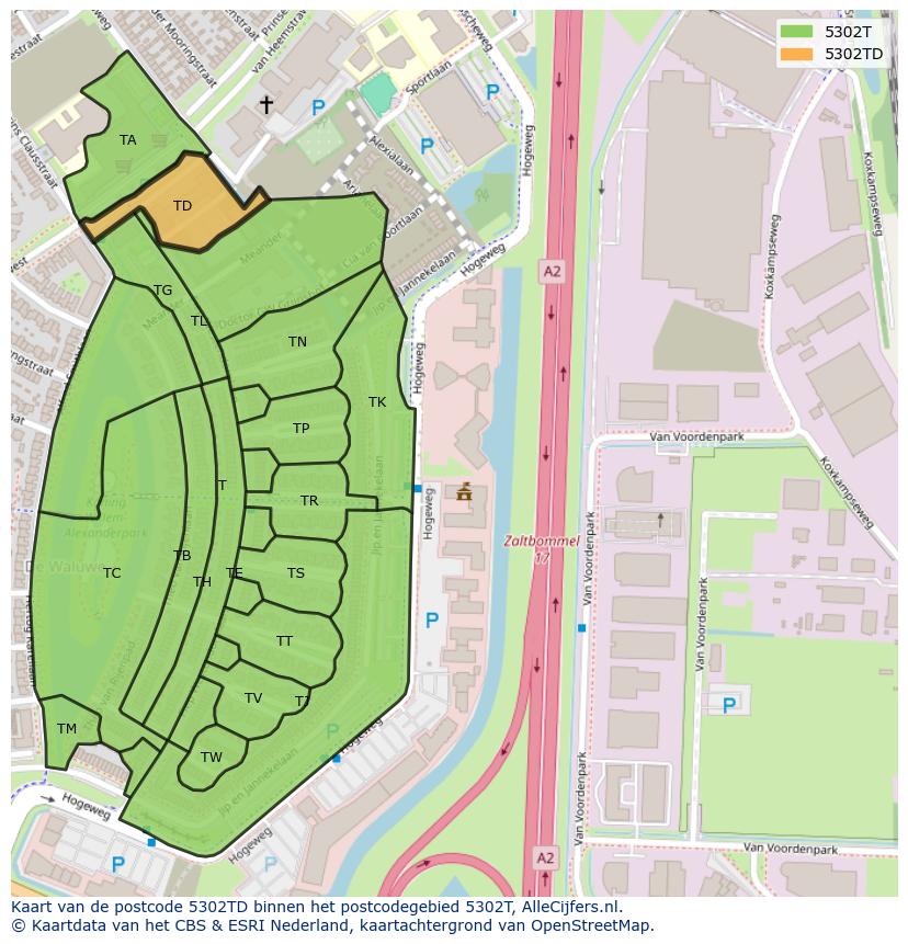 Afbeelding van het postcodegebied 5302 TD op de kaart.