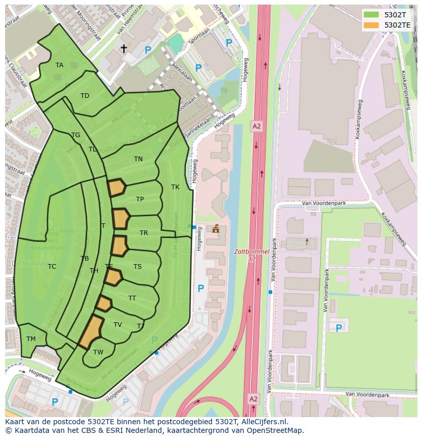 Afbeelding van het postcodegebied 5302 TE op de kaart.