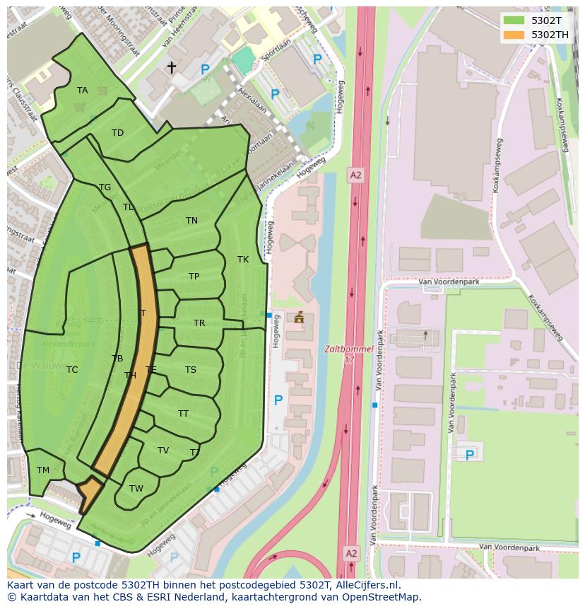 Afbeelding van het postcodegebied 5302 TH op de kaart.