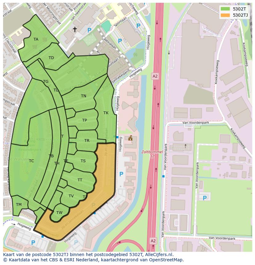 Afbeelding van het postcodegebied 5302 TJ op de kaart.