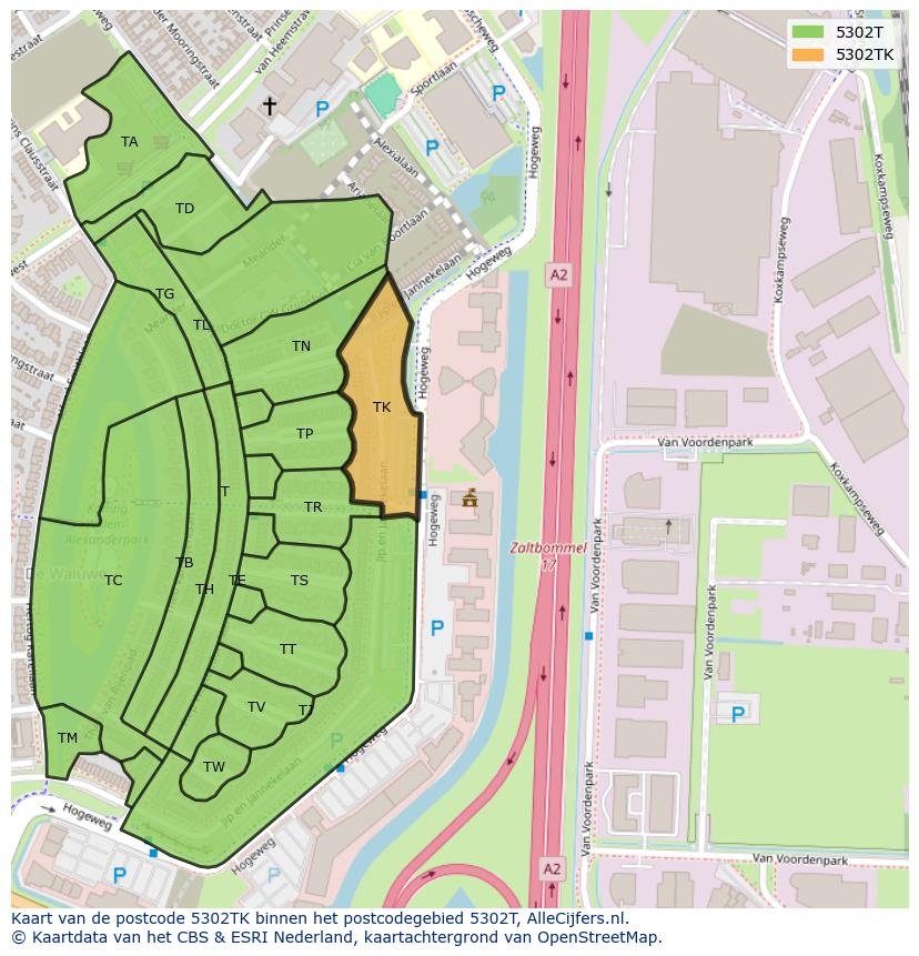 Afbeelding van het postcodegebied 5302 TK op de kaart.