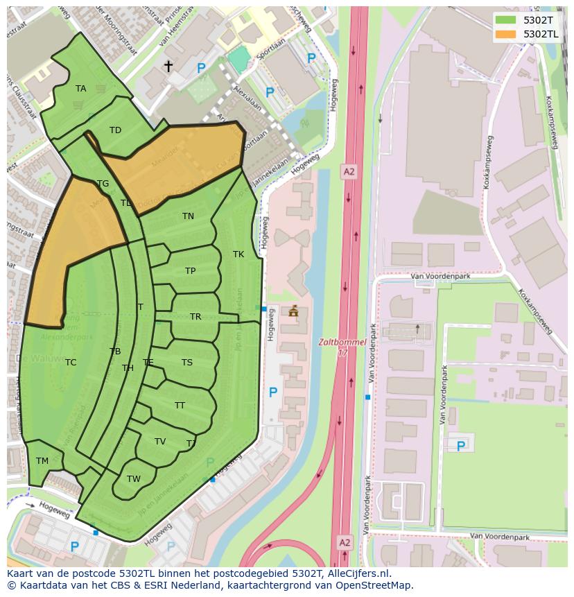 Afbeelding van het postcodegebied 5302 TL op de kaart.