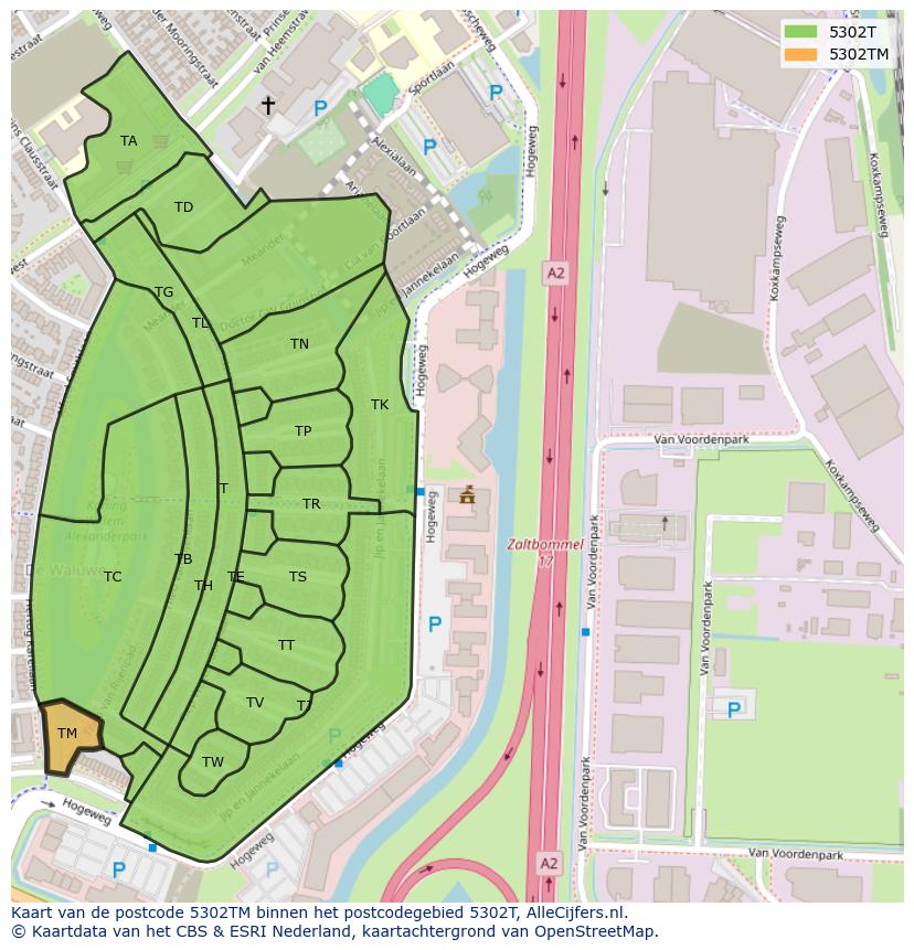 Afbeelding van het postcodegebied 5302 TM op de kaart.