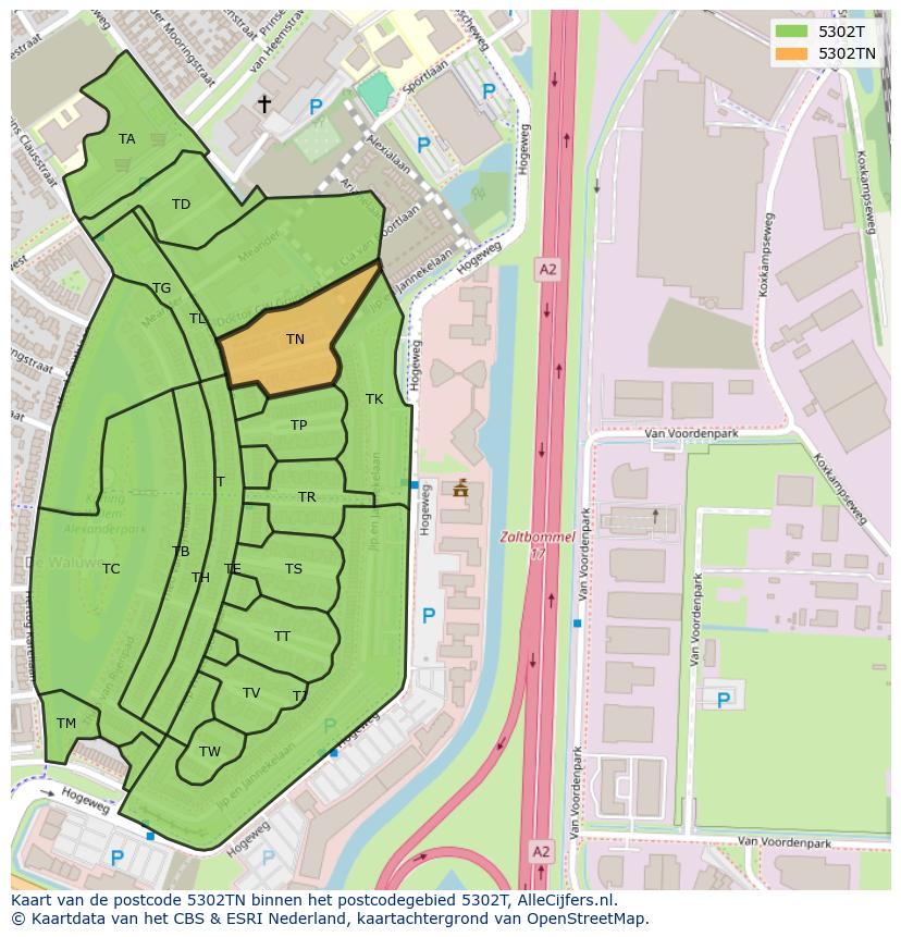 Afbeelding van het postcodegebied 5302 TN op de kaart.