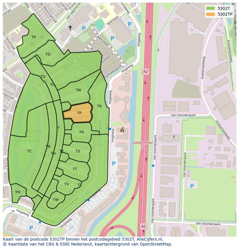 Afbeelding van het postcodegebied 5302 TP op de kaart.