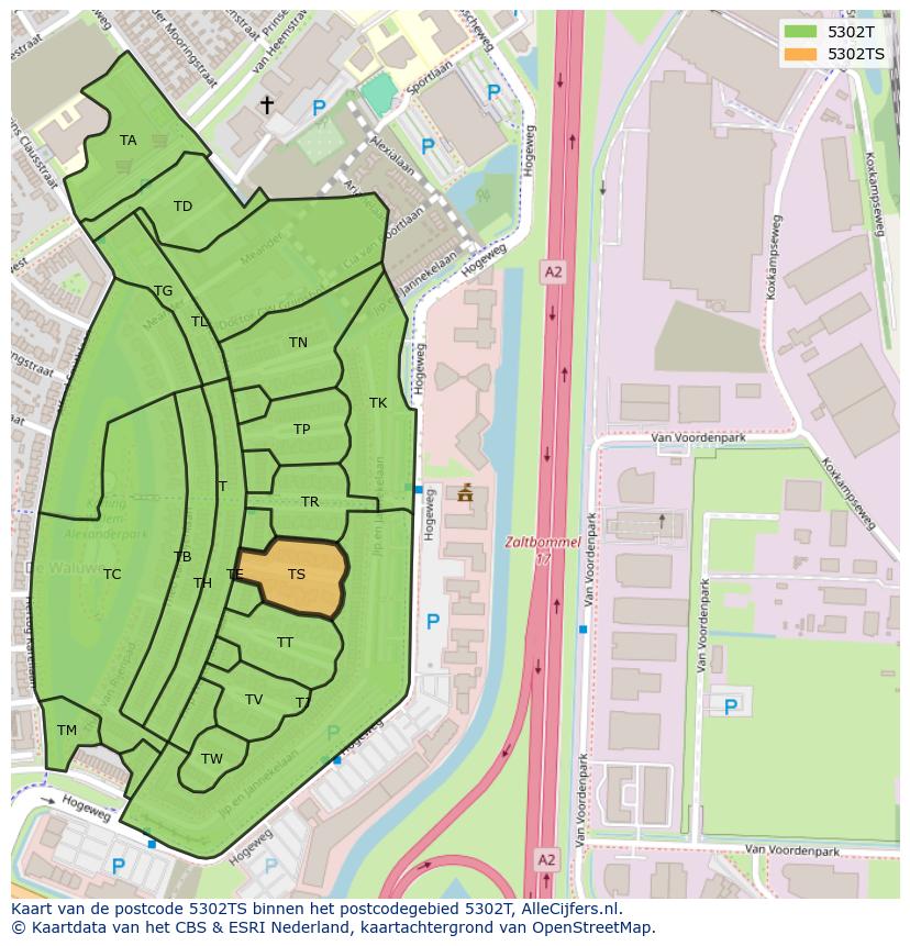 Afbeelding van het postcodegebied 5302 TS op de kaart.