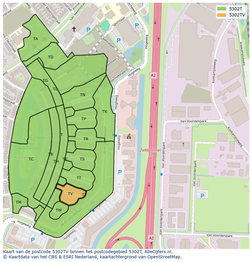 Afbeelding van het postcodegebied 5302 TV op de kaart.