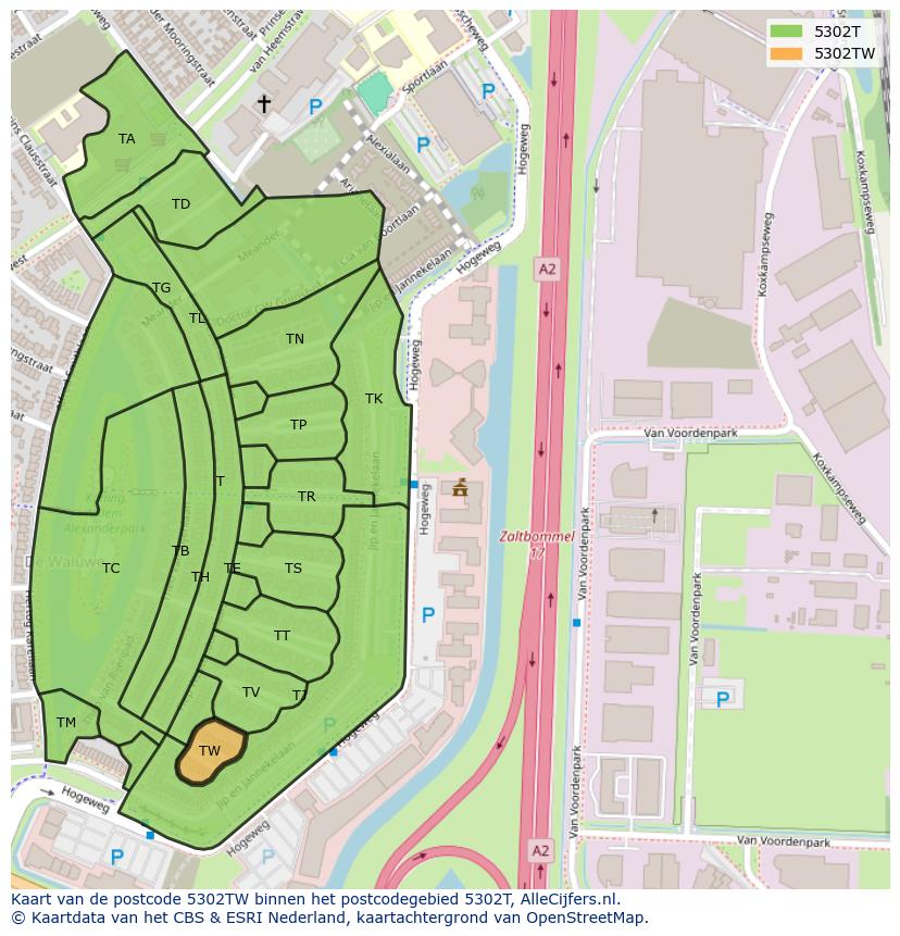 Afbeelding van het postcodegebied 5302 TW op de kaart.