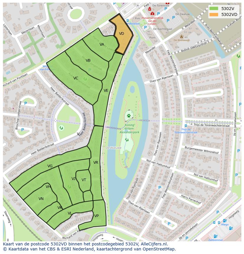 Afbeelding van het postcodegebied 5302 VD op de kaart.