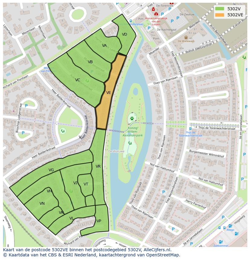 Afbeelding van het postcodegebied 5302 VE op de kaart.