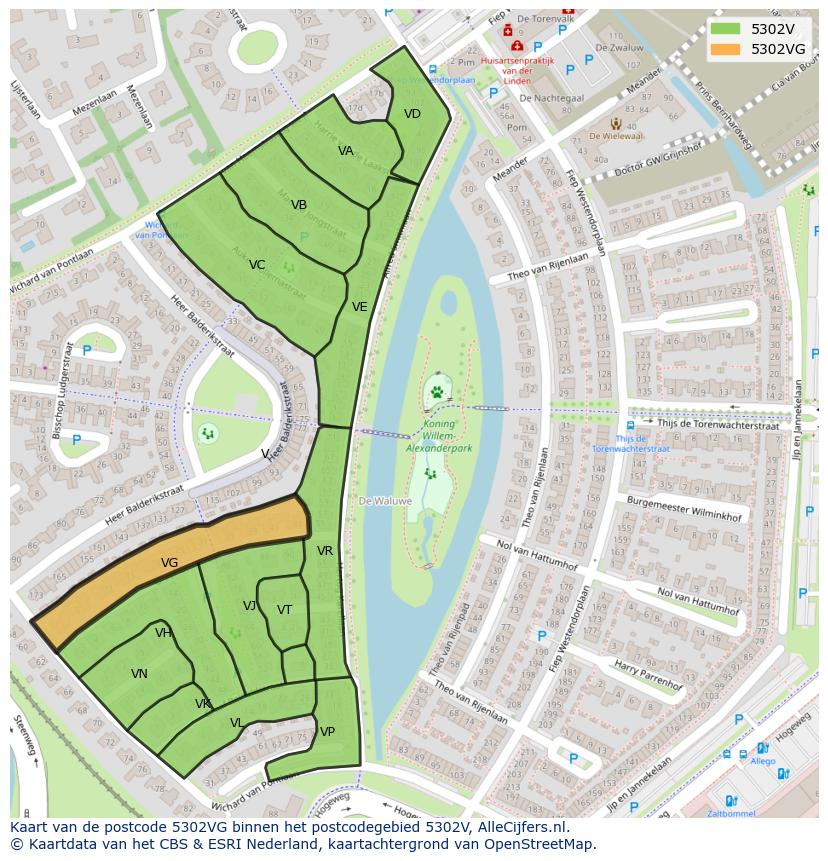 Afbeelding van het postcodegebied 5302 VG op de kaart.