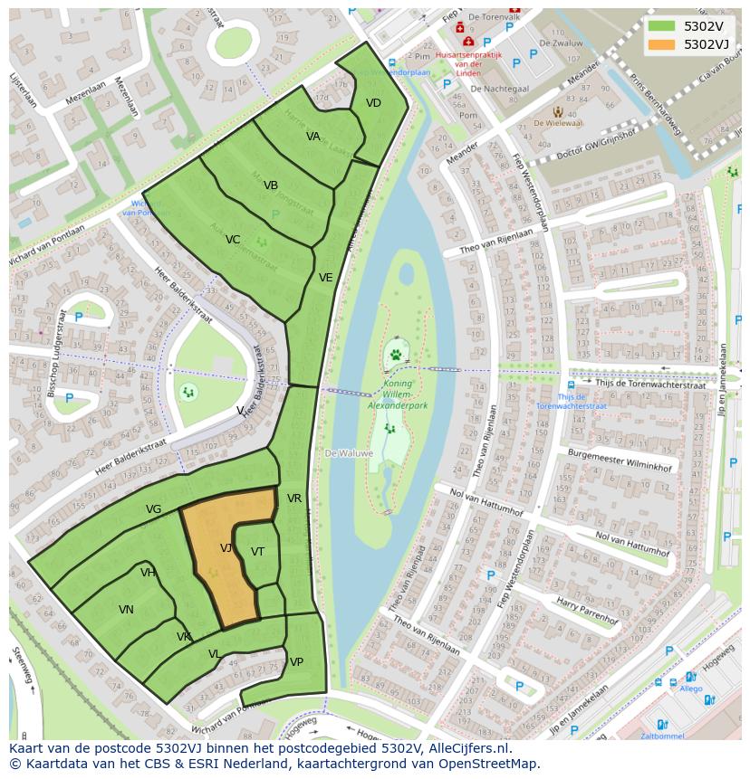 Afbeelding van het postcodegebied 5302 VJ op de kaart.
