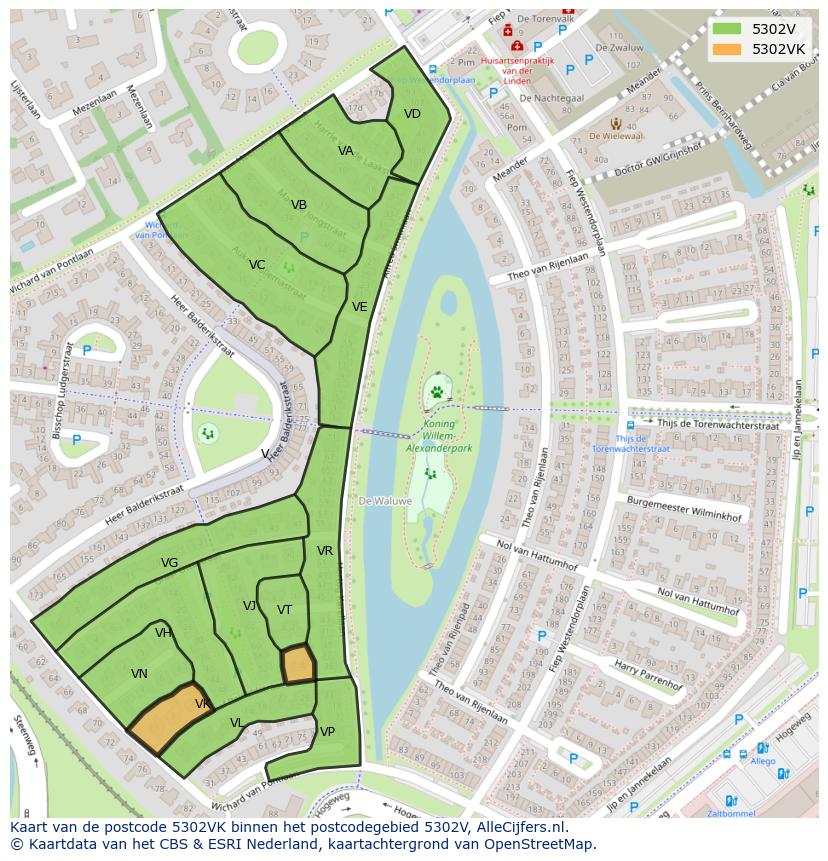 Afbeelding van het postcodegebied 5302 VK op de kaart.