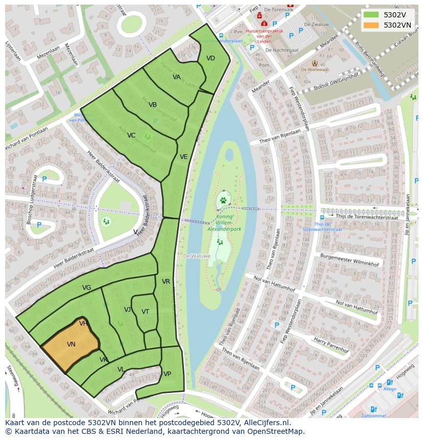 Afbeelding van het postcodegebied 5302 VN op de kaart.