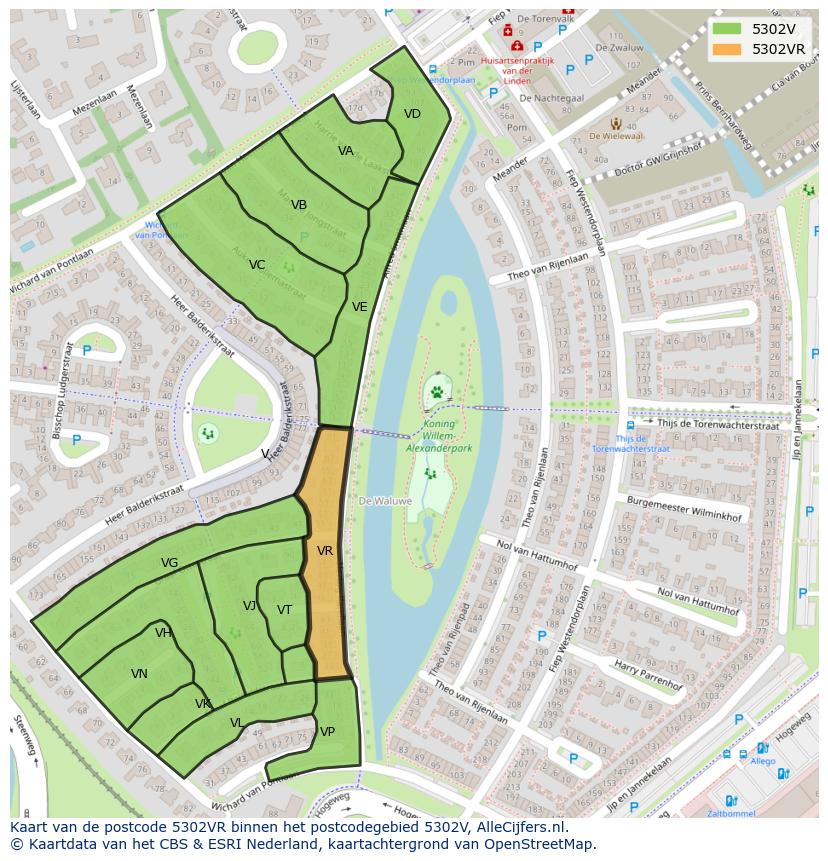 Afbeelding van het postcodegebied 5302 VR op de kaart.