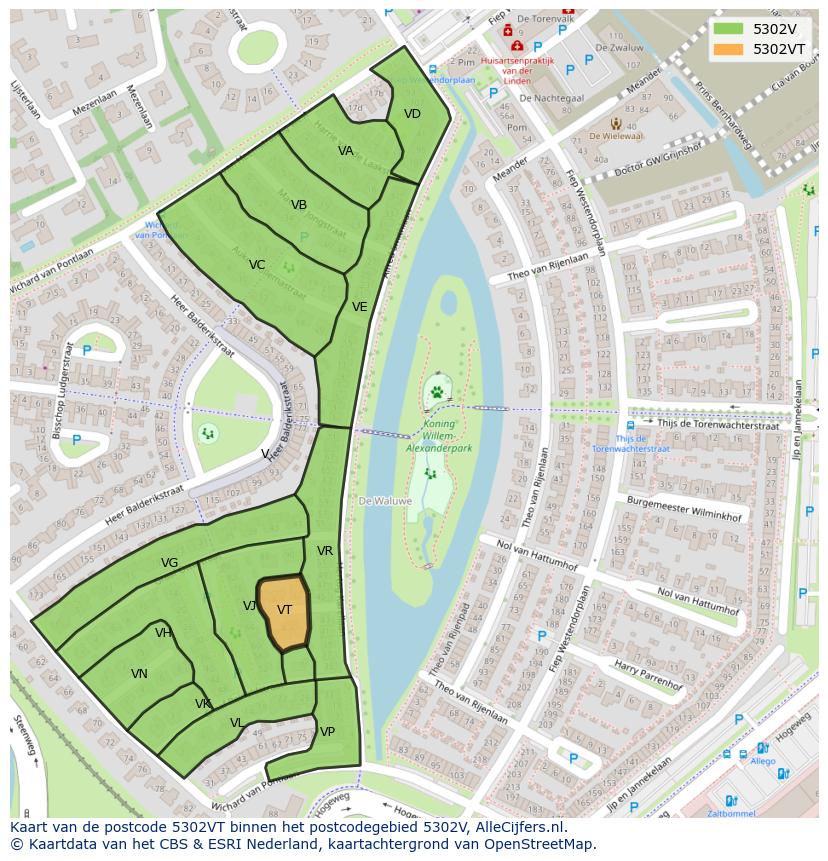 Afbeelding van het postcodegebied 5302 VT op de kaart.