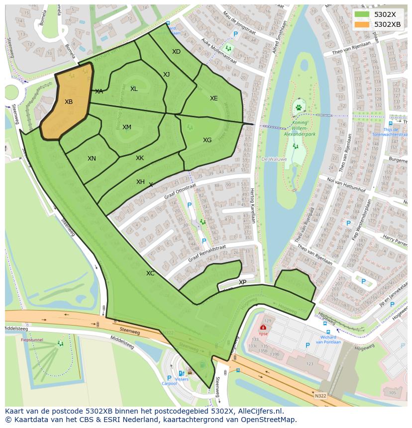 Afbeelding van het postcodegebied 5302 XB op de kaart.