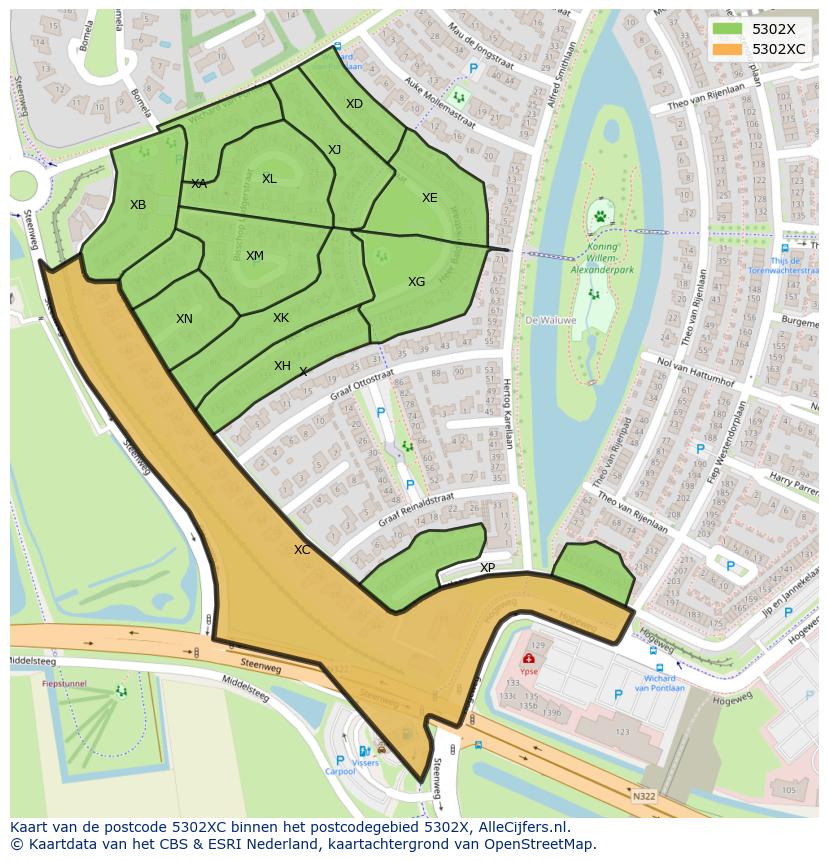 Afbeelding van het postcodegebied 5302 XC op de kaart.