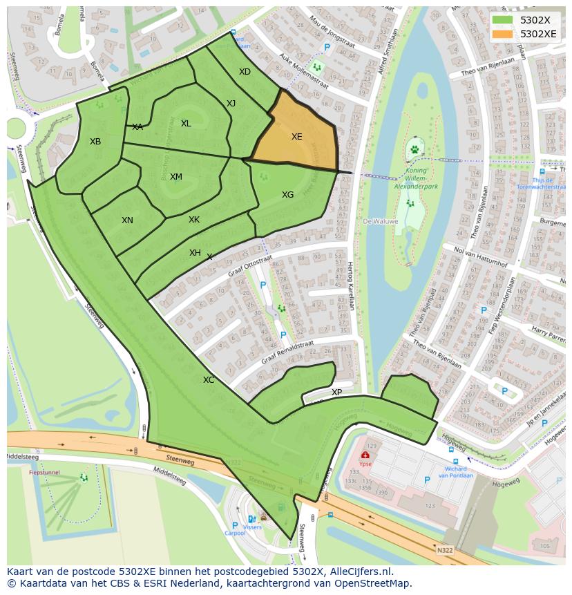 Afbeelding van het postcodegebied 5302 XE op de kaart.