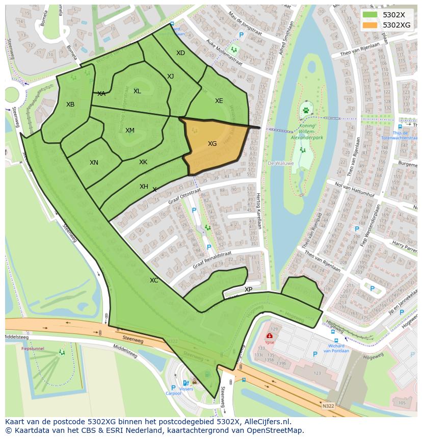 Afbeelding van het postcodegebied 5302 XG op de kaart.