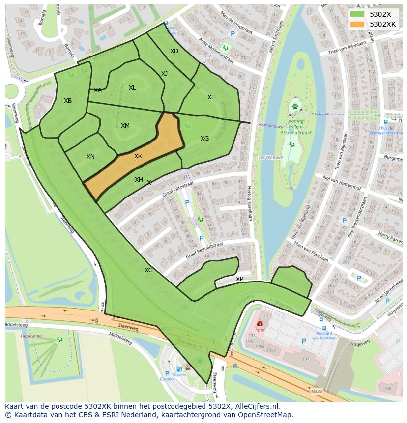 Afbeelding van het postcodegebied 5302 XK op de kaart.