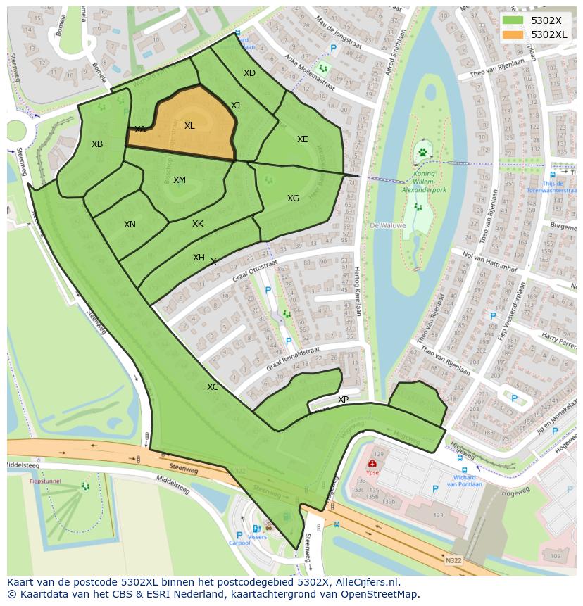 Afbeelding van het postcodegebied 5302 XL op de kaart.