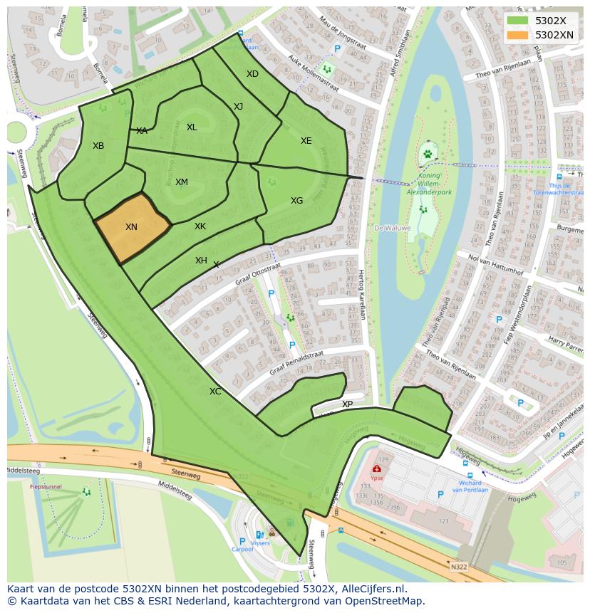 Afbeelding van het postcodegebied 5302 XN op de kaart.