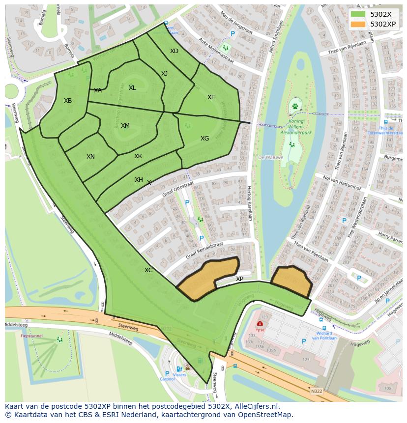 Afbeelding van het postcodegebied 5302 XP op de kaart.