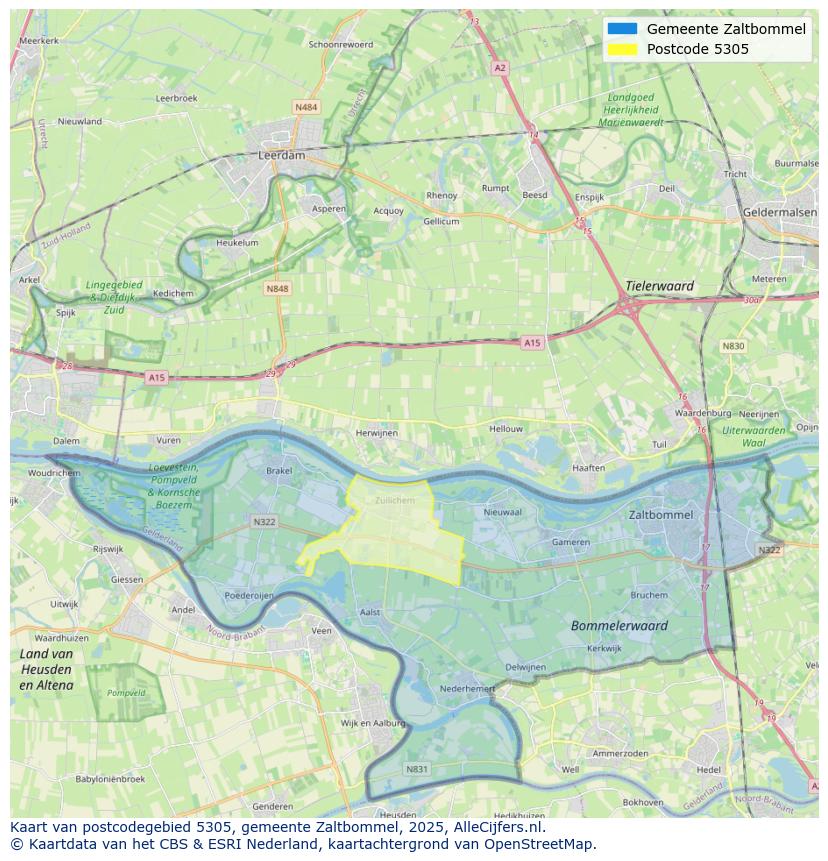 Afbeelding van het postcodegebied 5305 op de kaart.