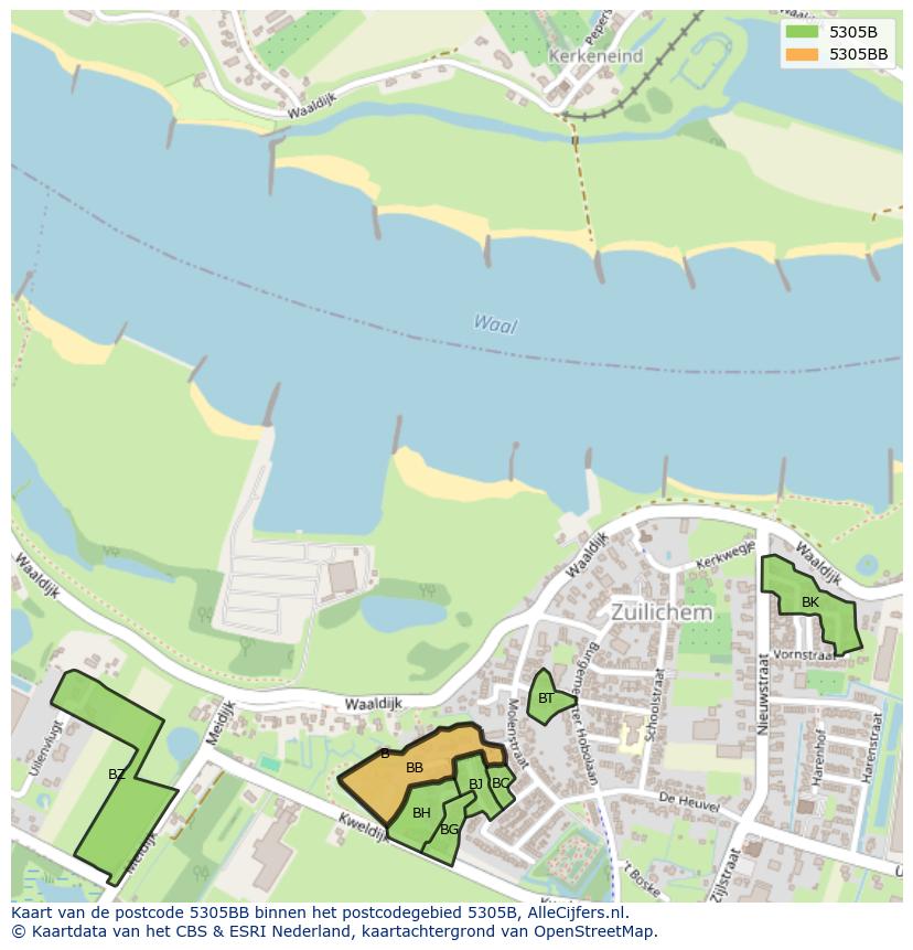 Afbeelding van het postcodegebied 5305 BB op de kaart.